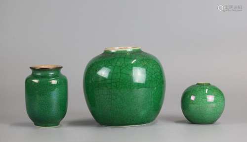 3 Chinese crackle decorated porcelain jars, 19th c.