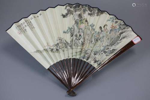 Chinese watercolor painted fan