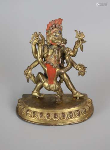 Tibetan bronze deity w/ consort, 19th c.
