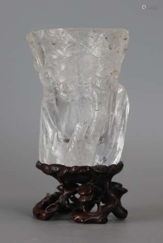 carved Chinese rock crystal brushpot, 19th c.