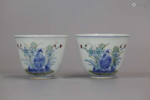 pair of Chinese doucai porcelain cups