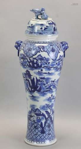 Chinese blue & white porcelain cover vase