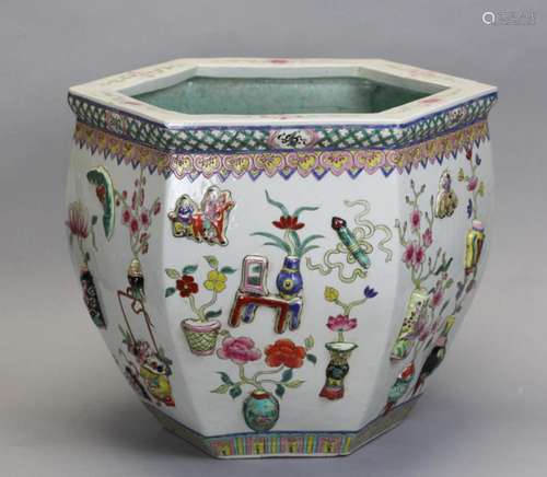 Chinese hexagonal porcelain fishbowl