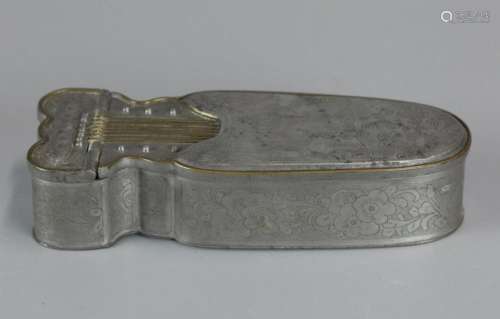Chinese musical instrument form pewter box 19th c.