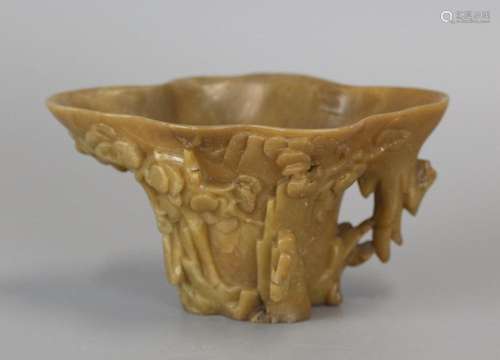 carved Chinese soapstone libation cup, 19th c.