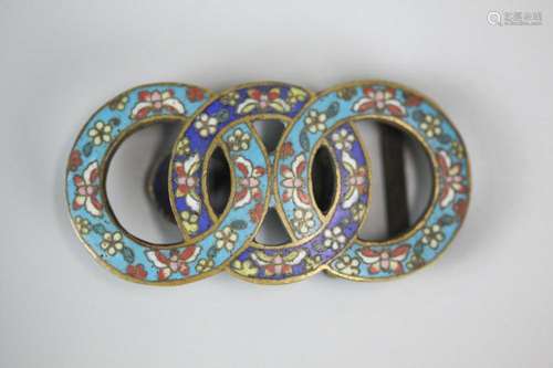 Chinese gilt cloisonne belt buckle, 19th c.