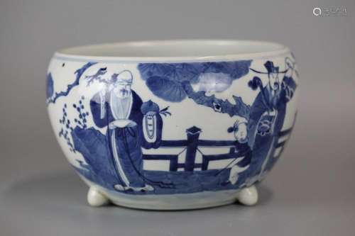 Chinese blue & white porcelain planter, Qing dynasty