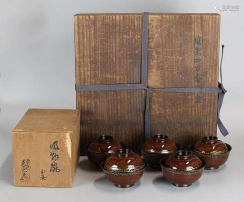 Japanese lacquer cover bowls & wooden boxes