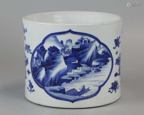 Chinese blue & white porcelain brush pot