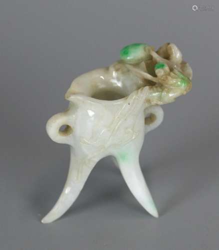 Chinese fingered citron form jadeite cup, 19th c.