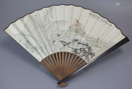 Chinese watercolor painted fan