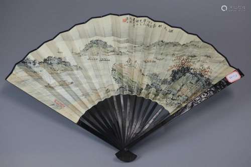 Chinese watercolor painted fan