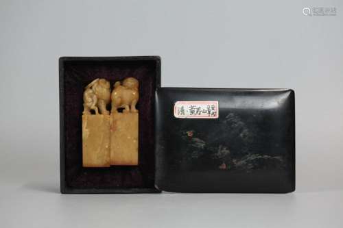 pair of Chinese soapstone seals, 19th c.