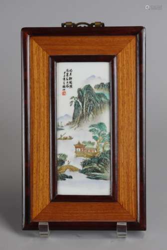 Chinese porcelain plaque w/ landscape motif