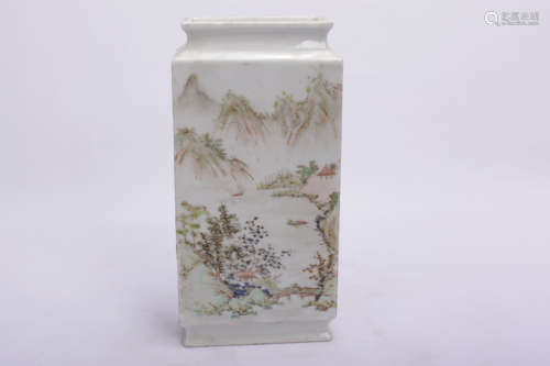 A Chinese Famille-Rose Porcelain Square Brush Pot