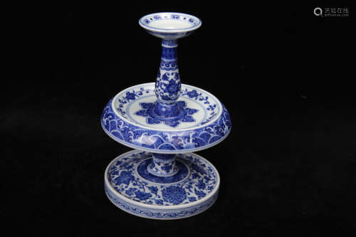 A Chinese Blue and White Porcelain Candle Holder