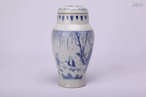 A Chinese Blue and White Porcelain Jar with Cover