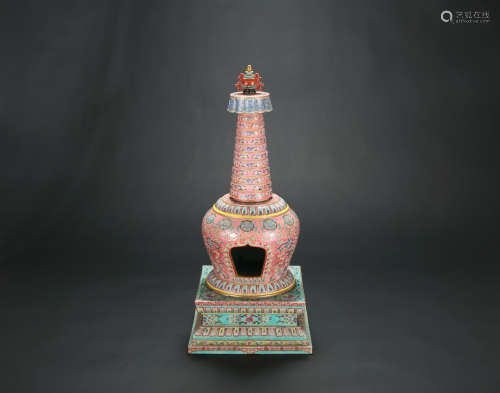 A Chinese Famille-Rose Porcelain Prayer Tower