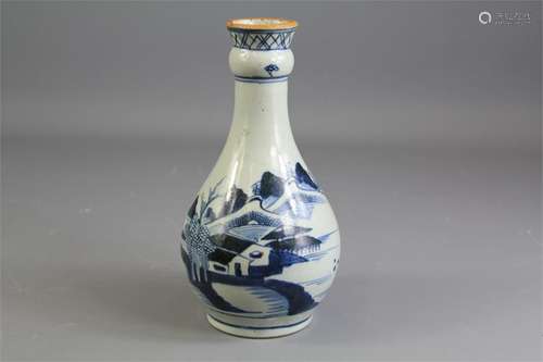 A Late 18th Century Blue and White Bottle Vase.