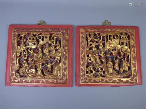 A Pair of Chinese Wood Carved Panels