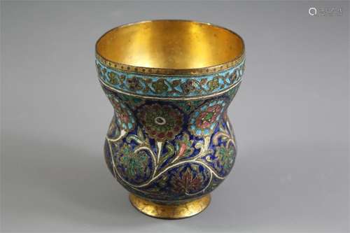 A 19th Century Kashmiri Gilt Brass and Enamel Beaker