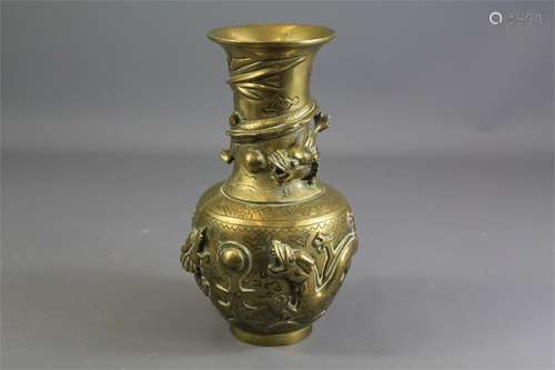 A Chinese Brass Dragon Vase.