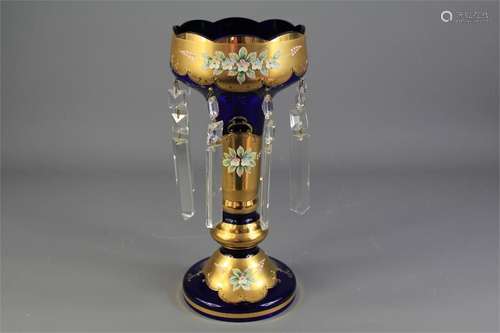 A Mid-20th Century Bohemian Blue Glass Table Lustre