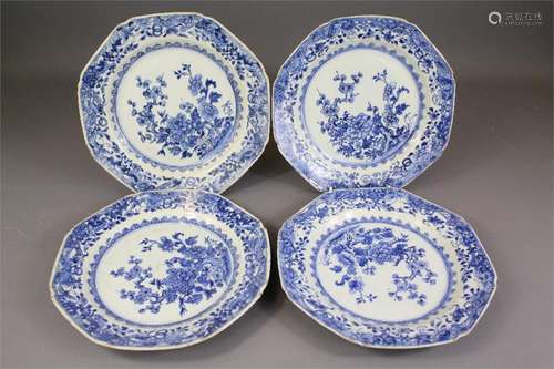 Four 19th Century Chinese Blue and White Octagonal Plates.