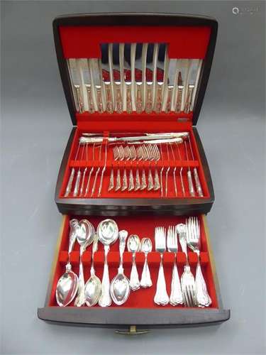 A Francis Howard Sheffield Eight Piece Silver Canteen of Cutlery