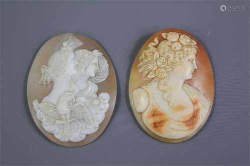 Two Victorian Shell Cameo Brooches