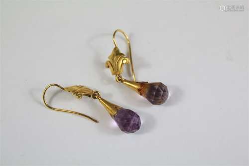 A Pair of Antique 18ct Yellow Gold and Amethyst Earrings