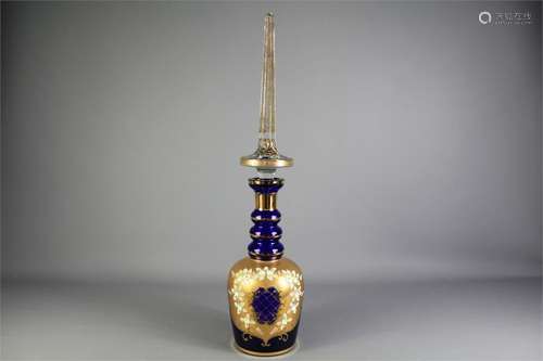 A Mid-20th Century Bohemian Blue Glass Decanter and Cover.