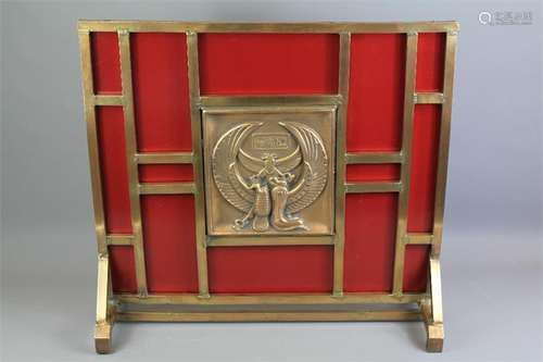 An Art Deco Style Bronze and Enamel Fire Screen