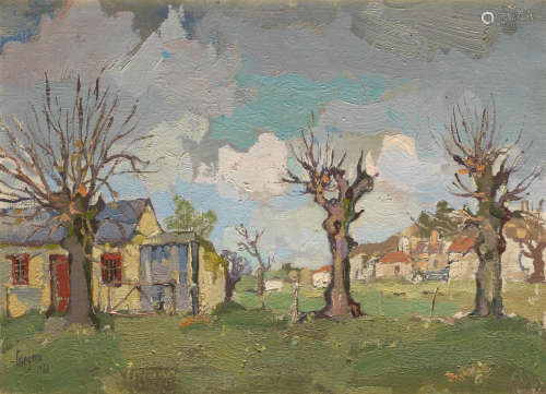 'Drie Eikebome, Suurbraak. K.P.' (Three oak trees, Suurbraak. C.P) Gregoire Johannes Boonzaier(South African, 1909-2005)