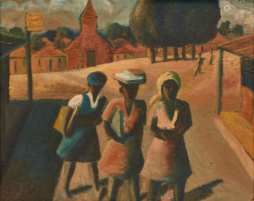 Three school girls Gerard Sekoto(South African, 1913-1993)