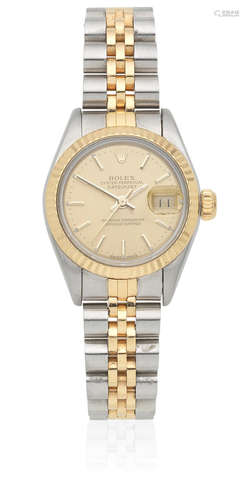 Datejust, Ref: 69173, Circa 1988  Rolex. A lady's stainless steel and gold automatic calendar bracelet watch