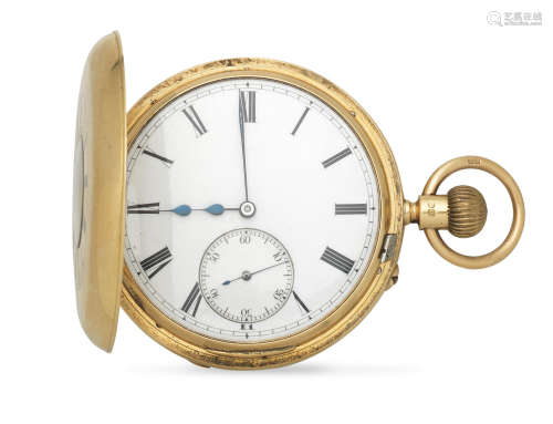 London Hallmark for 1890  Sir John Bennett Limited, 65 Cheapside, London. An 18K gold keyless wind half hunter pocket watch