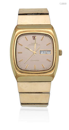 Seamaster Megaquartz, Ref: 196.0023 396.0817, Circa 1973  Omega. A gold plated and stainless steel quartz calendar bracelet watch