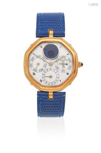 Ref: G2772.4, Circa 1990  Gerald Genta. An 18K gold quartz triple calendar wristwatch with moon phase