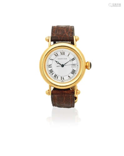 Diabolo, Ref: 1420, Circa 1990  Cartier. An 18K gold mid-size quartz calendar wristwatch