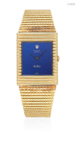 Cellini, Ref: 4012, Circa 1980  Rolex. An 18K gold manual wind rectangular bracelet watch