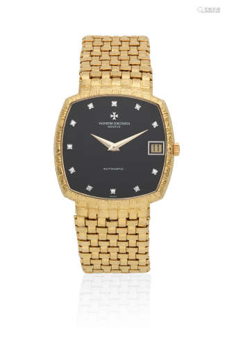 Ref: 44005, Circa 1980  Vacheron & Constantin. An 18K gold automatic cushion form bracelet watch with diamond set dial