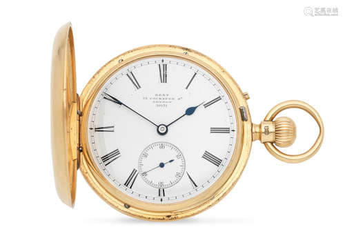 London Hallmark for 1885  Dent, 33 Cockspur Street, London. An 18K gold keyless wind full hunter pocket watch