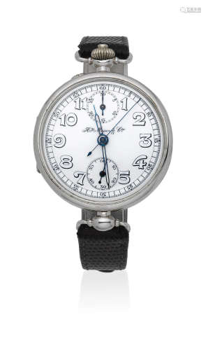 Circa 1915  Henry Moser & Cie. A nickel manual wind single button chronograph wristwatch