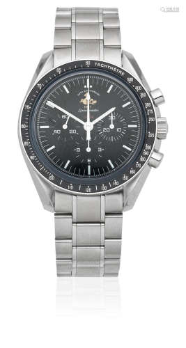 Speedmaster 50th Anniversary, Ref: 31130423001001 No.3213/5957, Sold 19th September 2007  Omega. A limited edition stainless steel manual wind chronograph bracelet watch