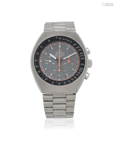 Speedmaster Mark II, Ref: 145.014, Circa 1974  Omega. A stainless steel manual wind chronograph bracelet watch with racing dial