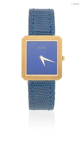 Ref: 8154, Circa 1980  Piaget. A lady's 18k gold quartz wristwatch with lapis lazuli dial