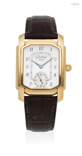 Circa 2010  Glashutte. An 18K gold manual wind rectangular wristwatch