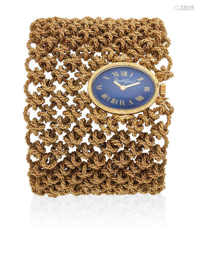 Ref: 7603, Circa 1965  Bueche Girod. A rare and unusual 18K gold manual wind bracelet watch