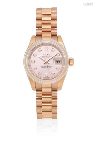 Datejust, Ref: 179175F, Sold 25th December 2009  Rolex. A lady's 18K rose gold automatic calendar bracelet watch